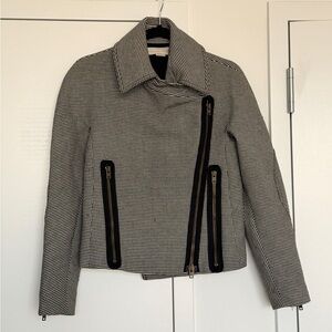 Stella McCartney Black and White Houndstooth Wool Moto Jacket - Size IT 40/Small